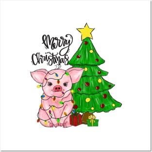 Merry Christmas Pig funny Posters and Art